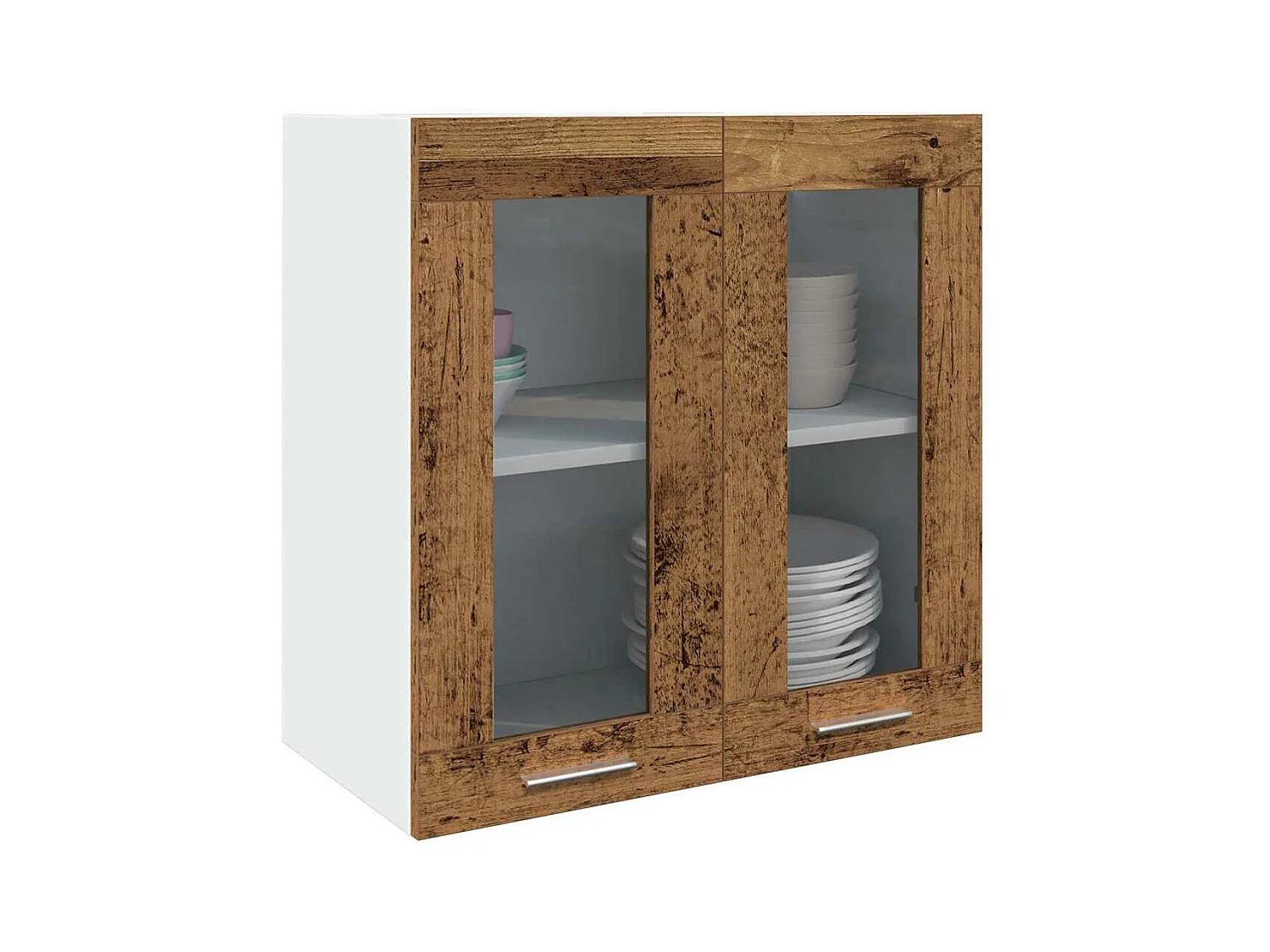 Armoire murale de cuisine avec porte en verre vieux bois