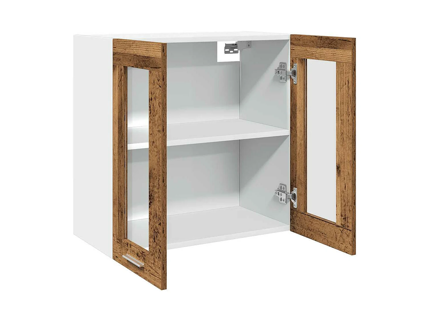 Armoire murale de cuisine avec porte en verre vieux bois