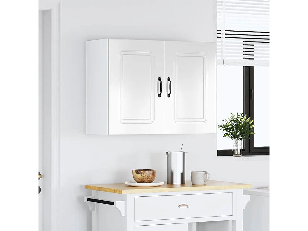 Armoire murale de cuisine Kalmar blanc brillant bois ingénierie