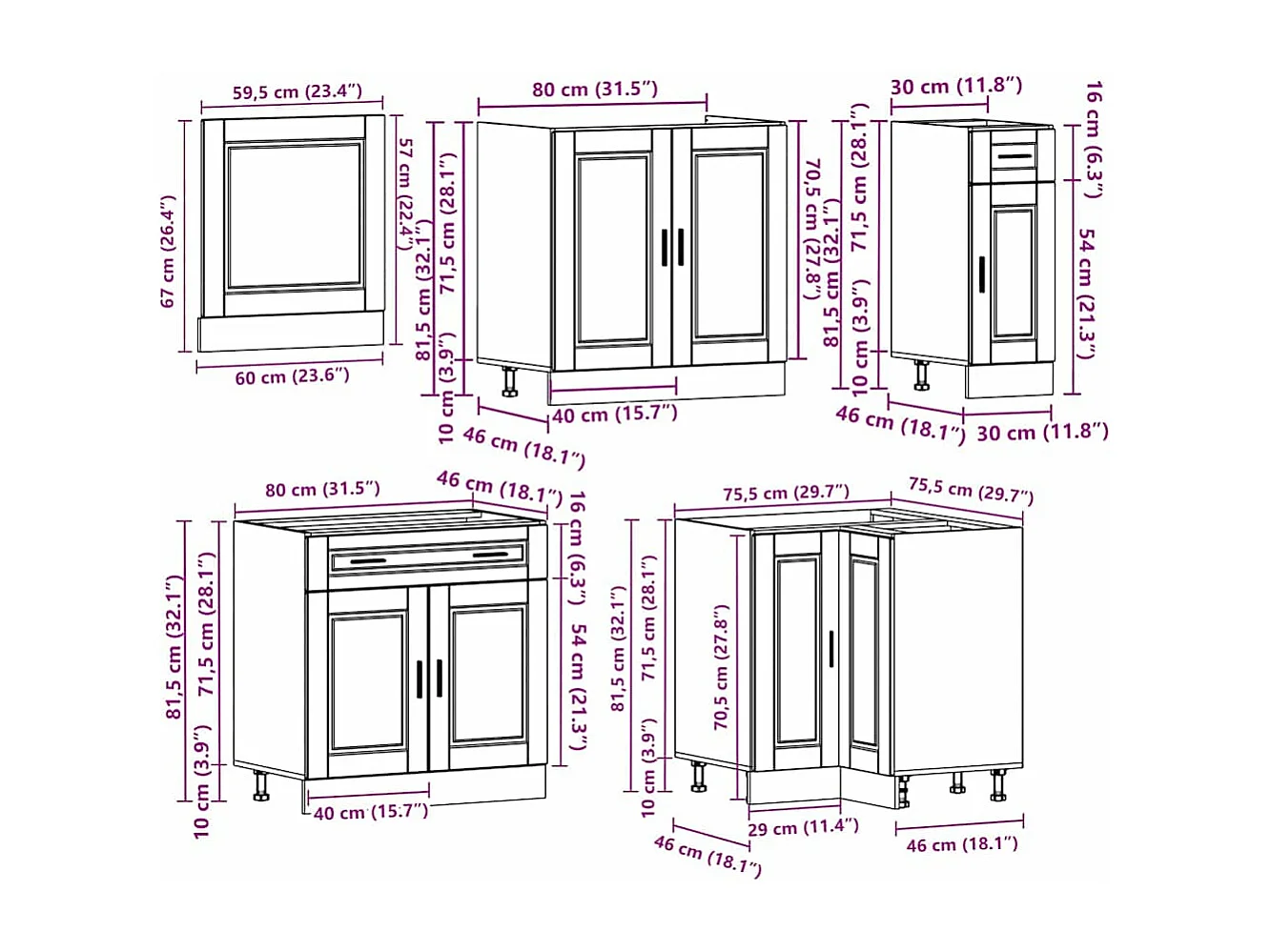 Porto 11-teiliges Küchenschrank-Set aus Holzwerkstoff