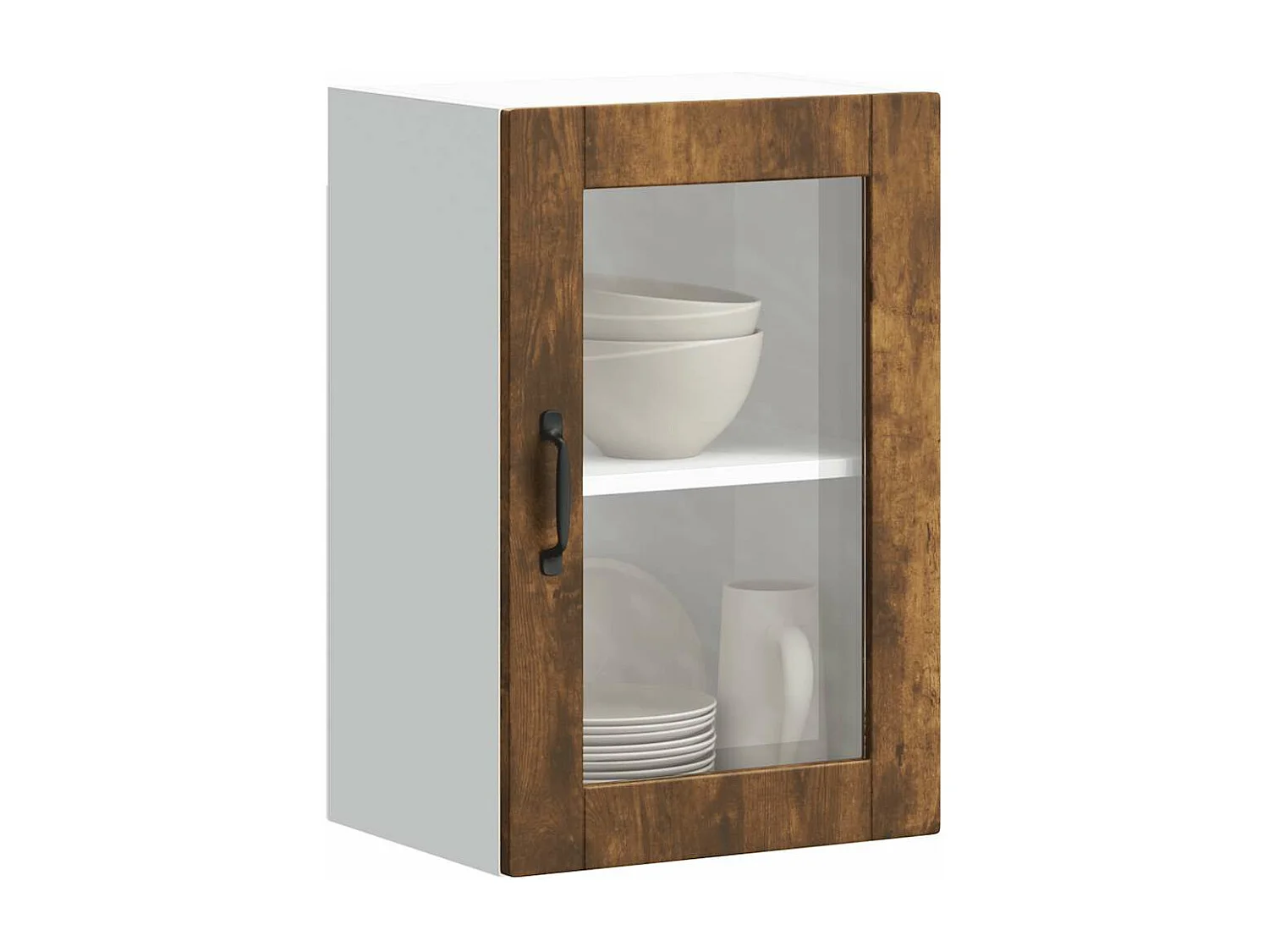 Armoire murale de cuisine avec porte en verre Porto chêne fumé