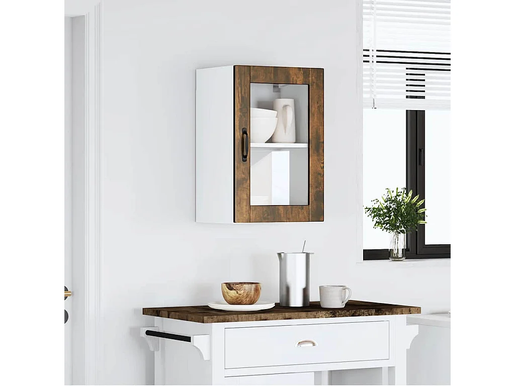 Armoire murale de cuisine avec porte en verre Porto chêne fumé