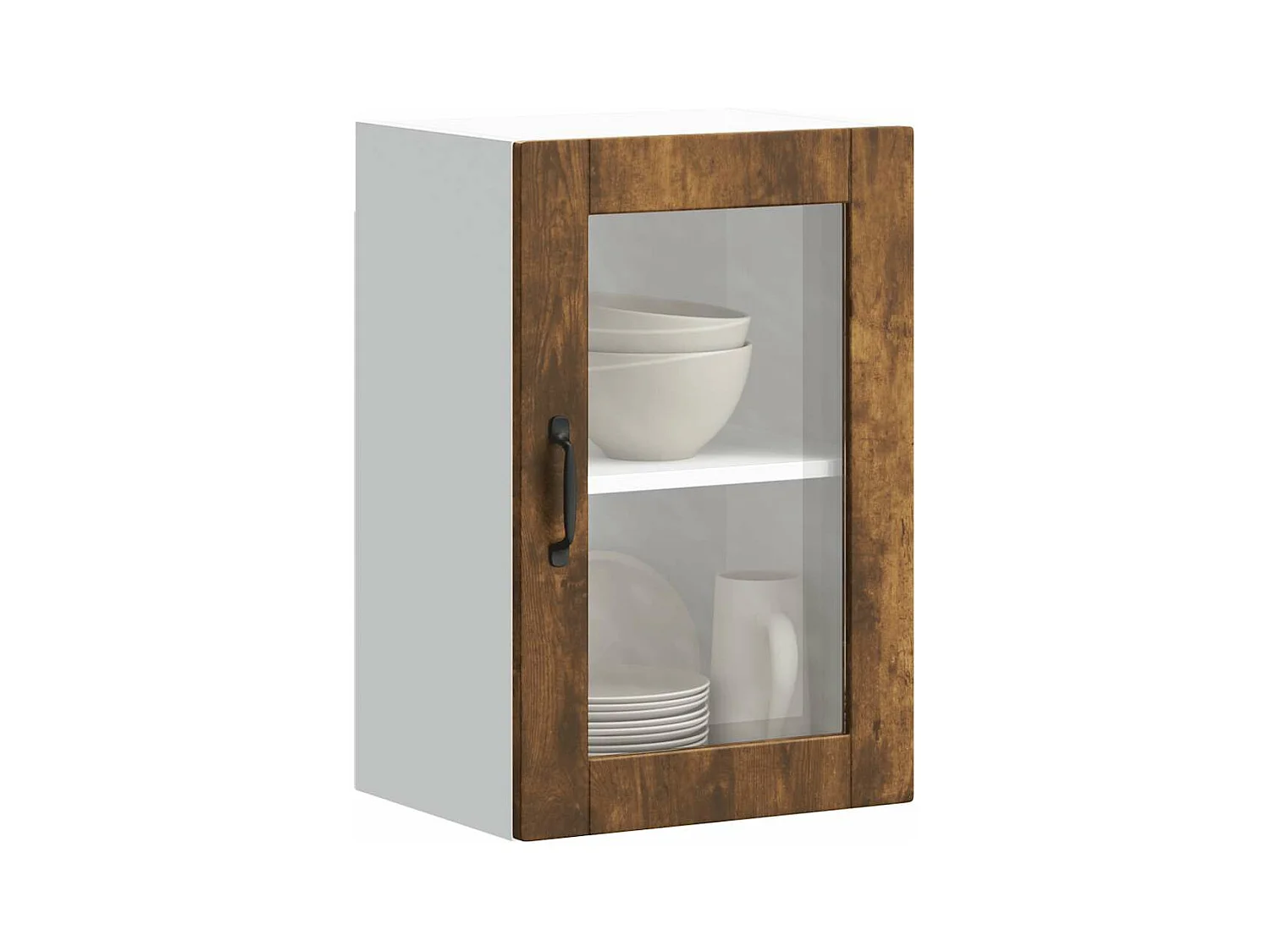 Armoire murale de cuisine avec porte en verre Porto chêne fumé