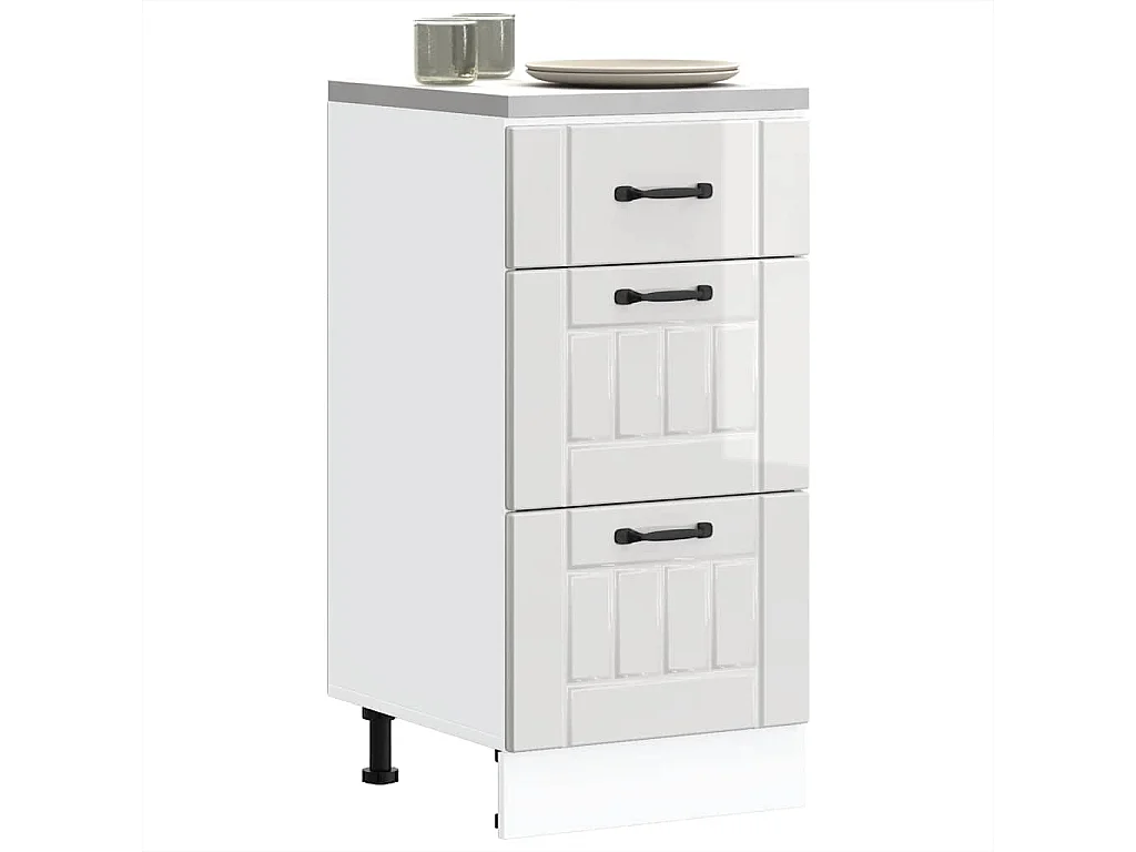 Armoire de cuisine Lucca blanc brillant bois ingénierie