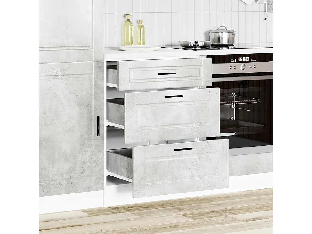 Gabinete de cocina de madera de ingeniería gris hormigón Porto