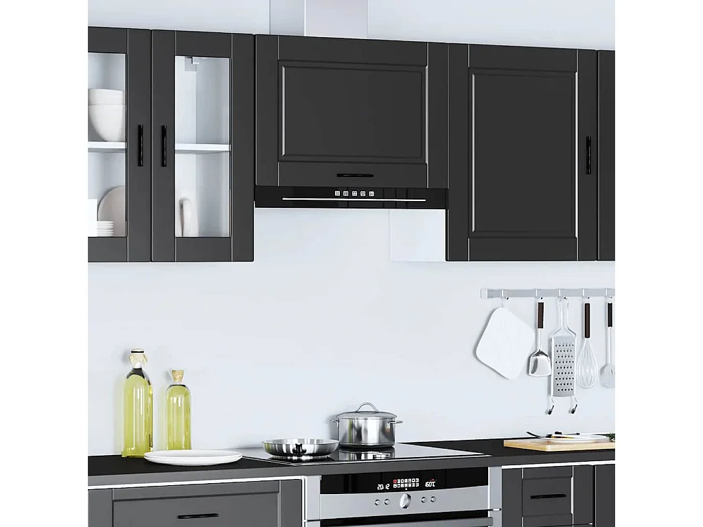 Armoire murale de cuisine Porto noir bois d'ingénierie