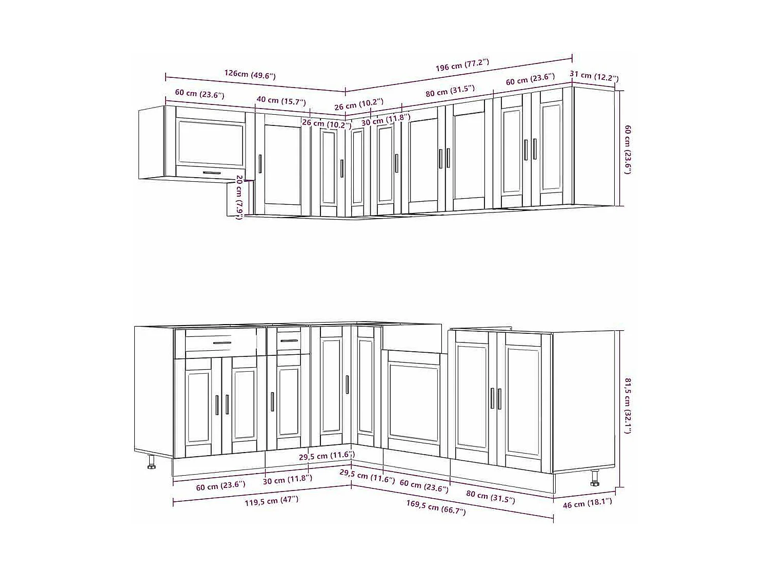 Set di mobili da cucina in legno ingegnerizzato Porto da 11 pezzi