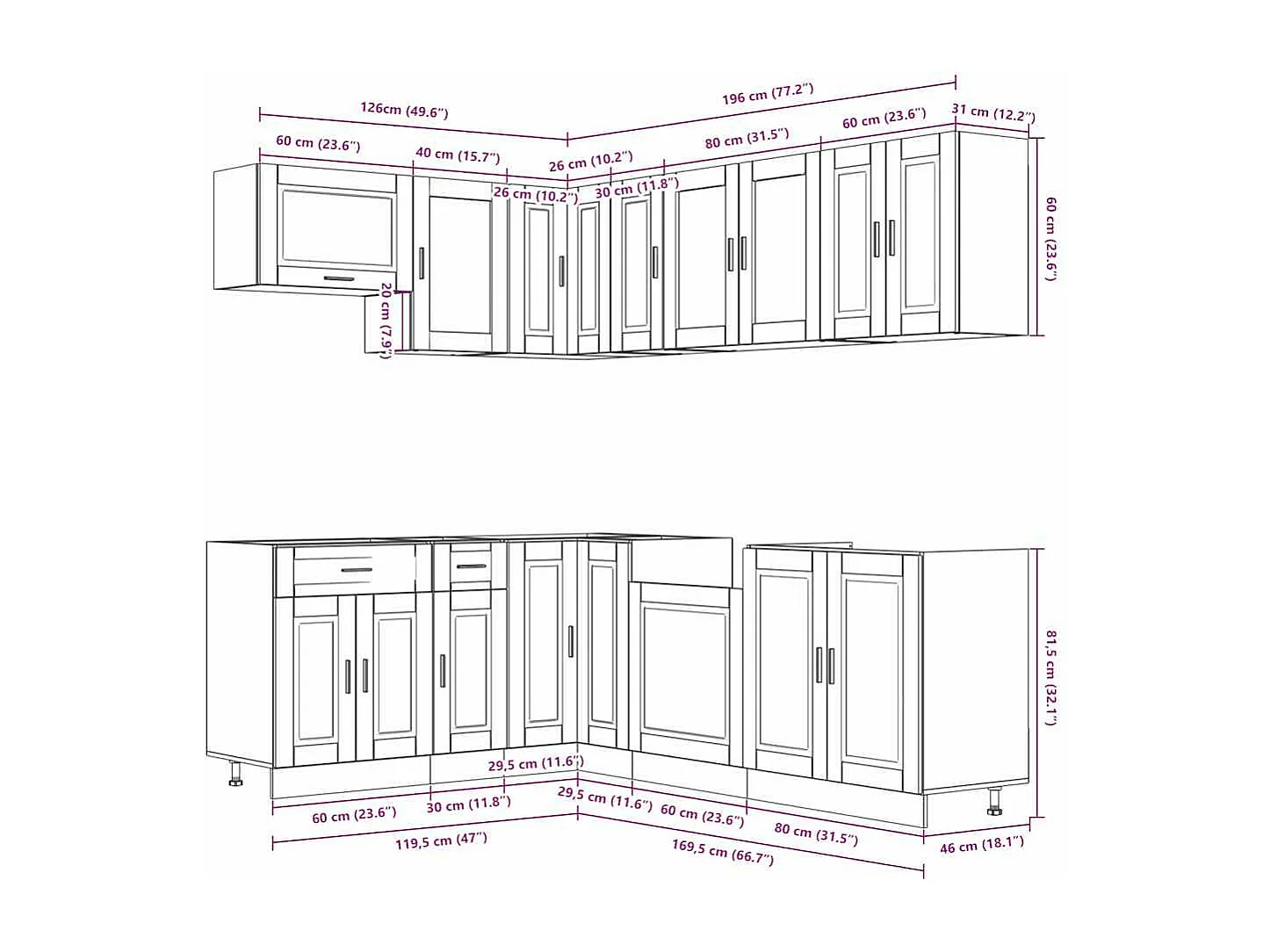 Set di mobili da cucina in legno ingegnerizzato Porto da 11 pezzi