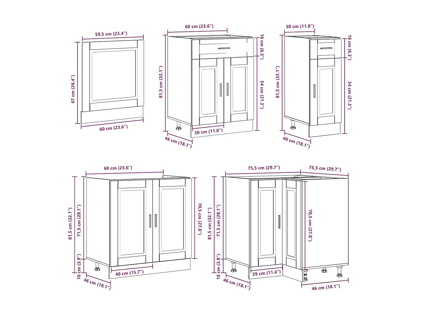 Set di mobili da cucina in legno ingegnerizzato Porto da 11 pezzi
