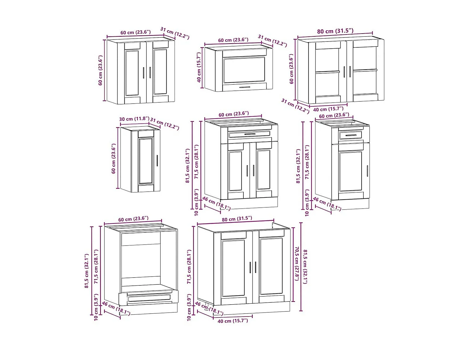 Kalmar 8-teiliges Küchenschrank-Set aus Holzwerkstoff