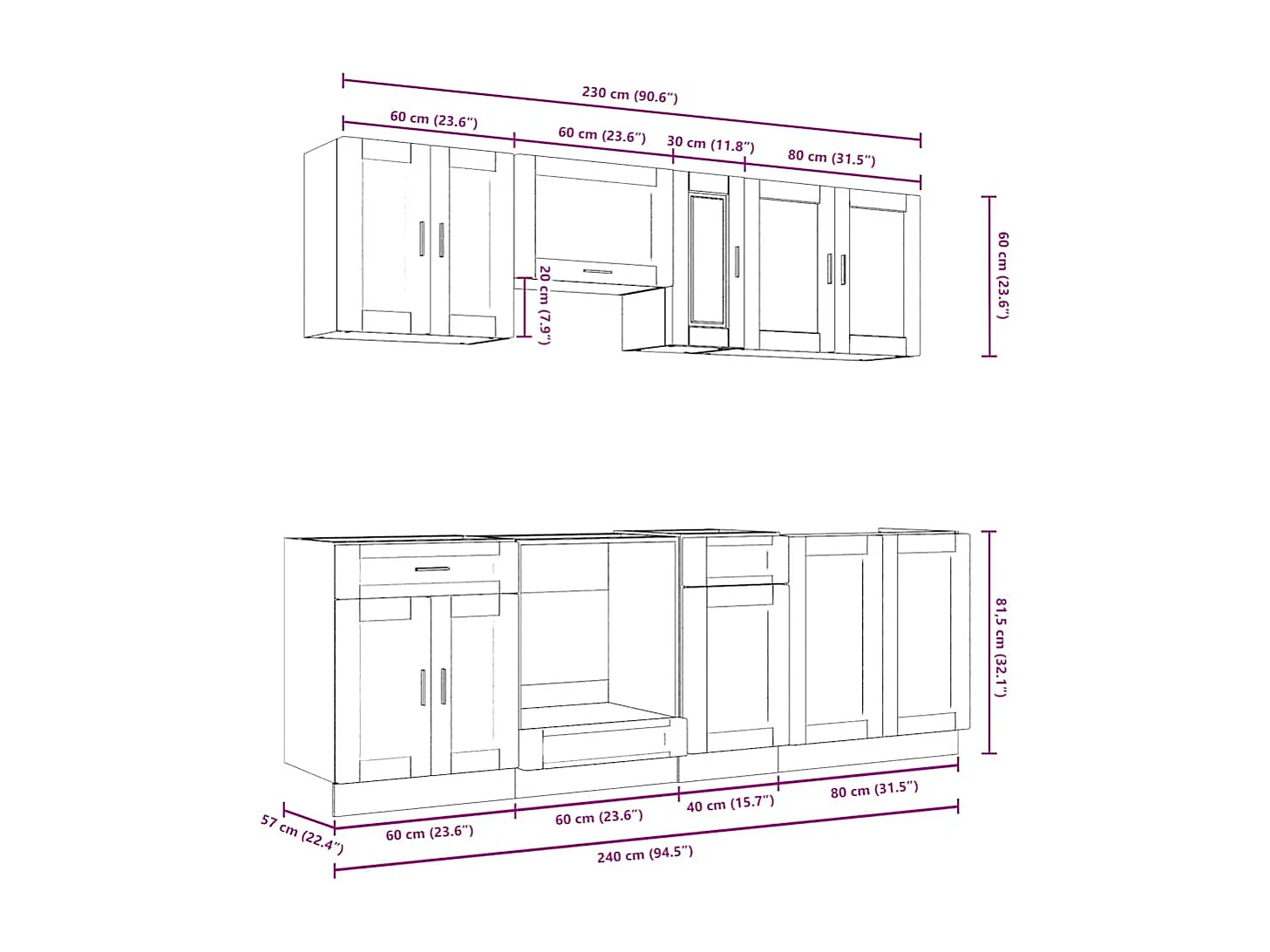 Kalmar 8-teiliges Küchenschrank-Set aus Holzwerkstoff