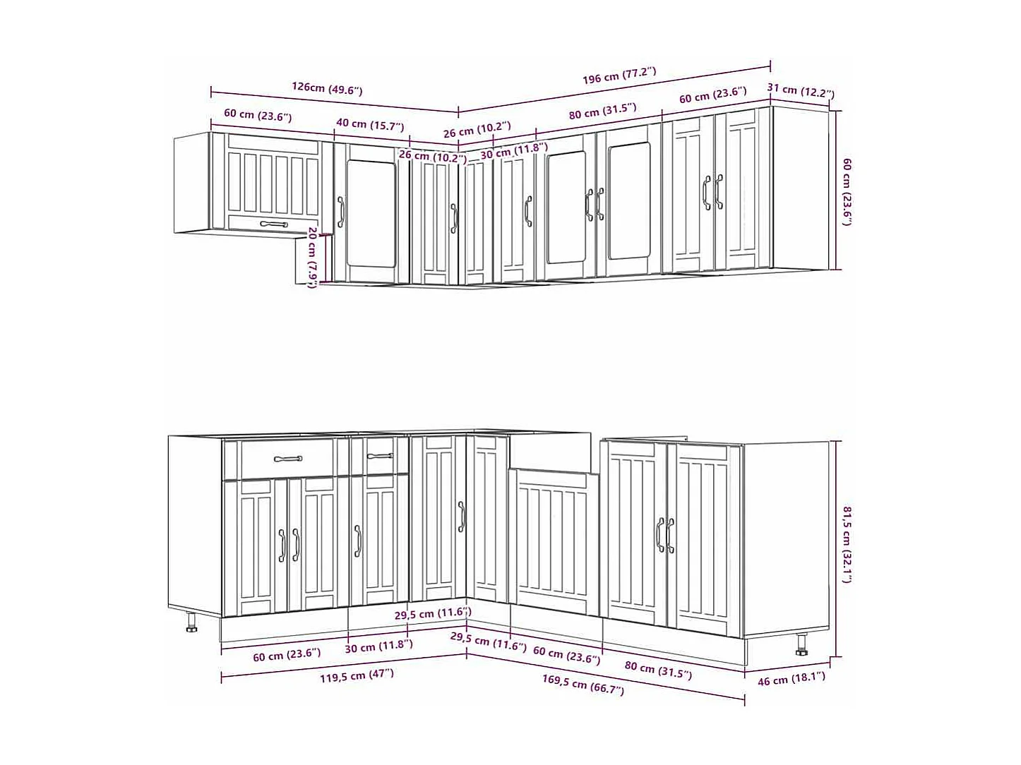 Lucca 11 pezzi set di mobili da cucina in legno ingegnerizzato