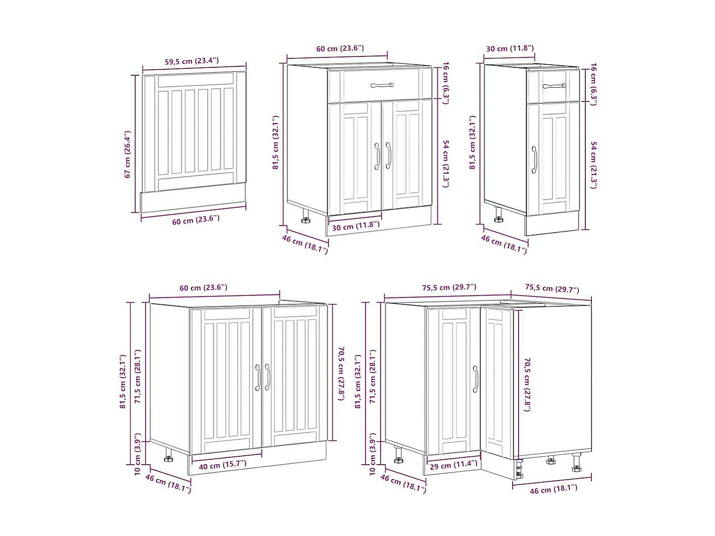 Lucca 11 pezzi set di mobili da cucina in legno ingegnerizzato