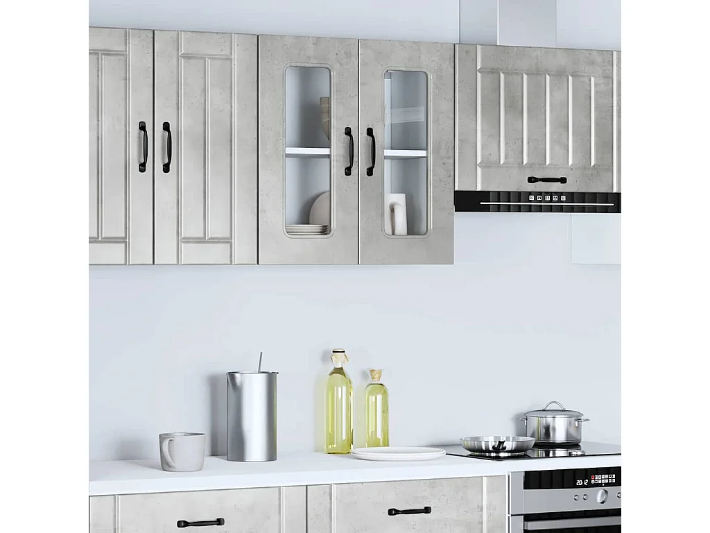 Mobile da cucina Kalmar grigio cemento con anta in vetro