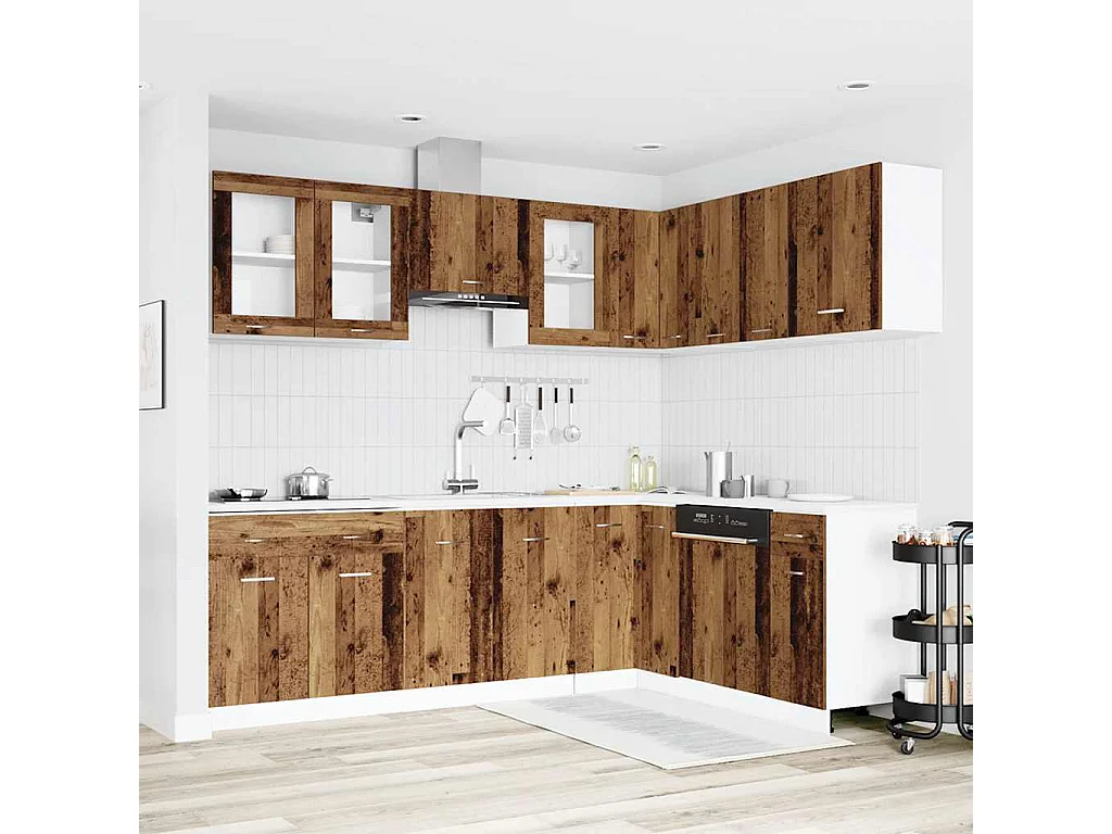 Set di 11 mobili da cucina in legno vecchio