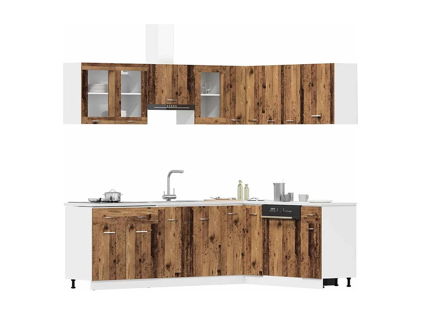 Set di 11 mobili da cucina in legno vecchio