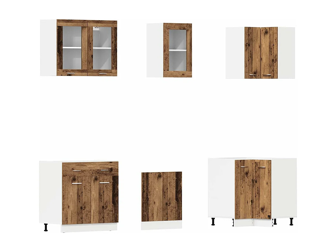 Set di 11 mobili da cucina in legno vecchio