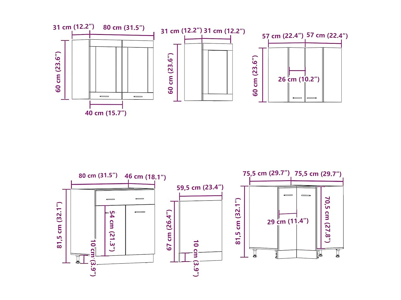 Set di 11 mobili da cucina in legno vecchio