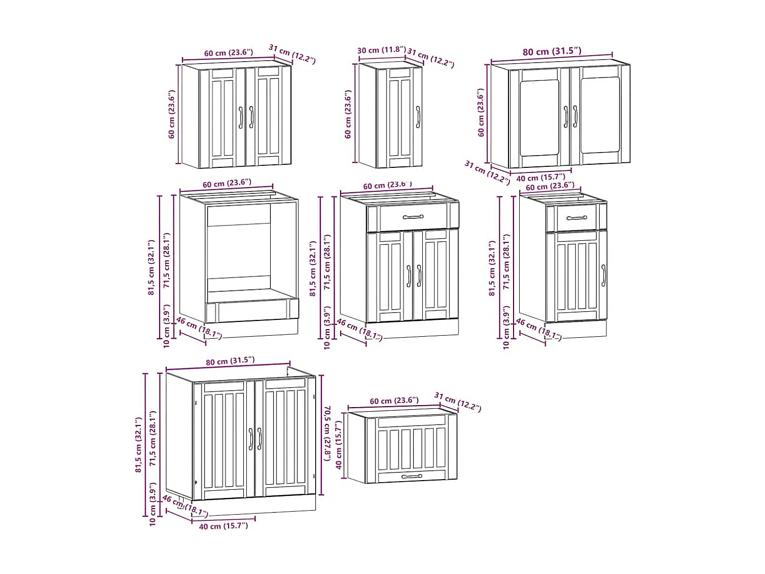 Juego de gabinetes de cocina Kalmar de 8 piezas de madera de ingeniería