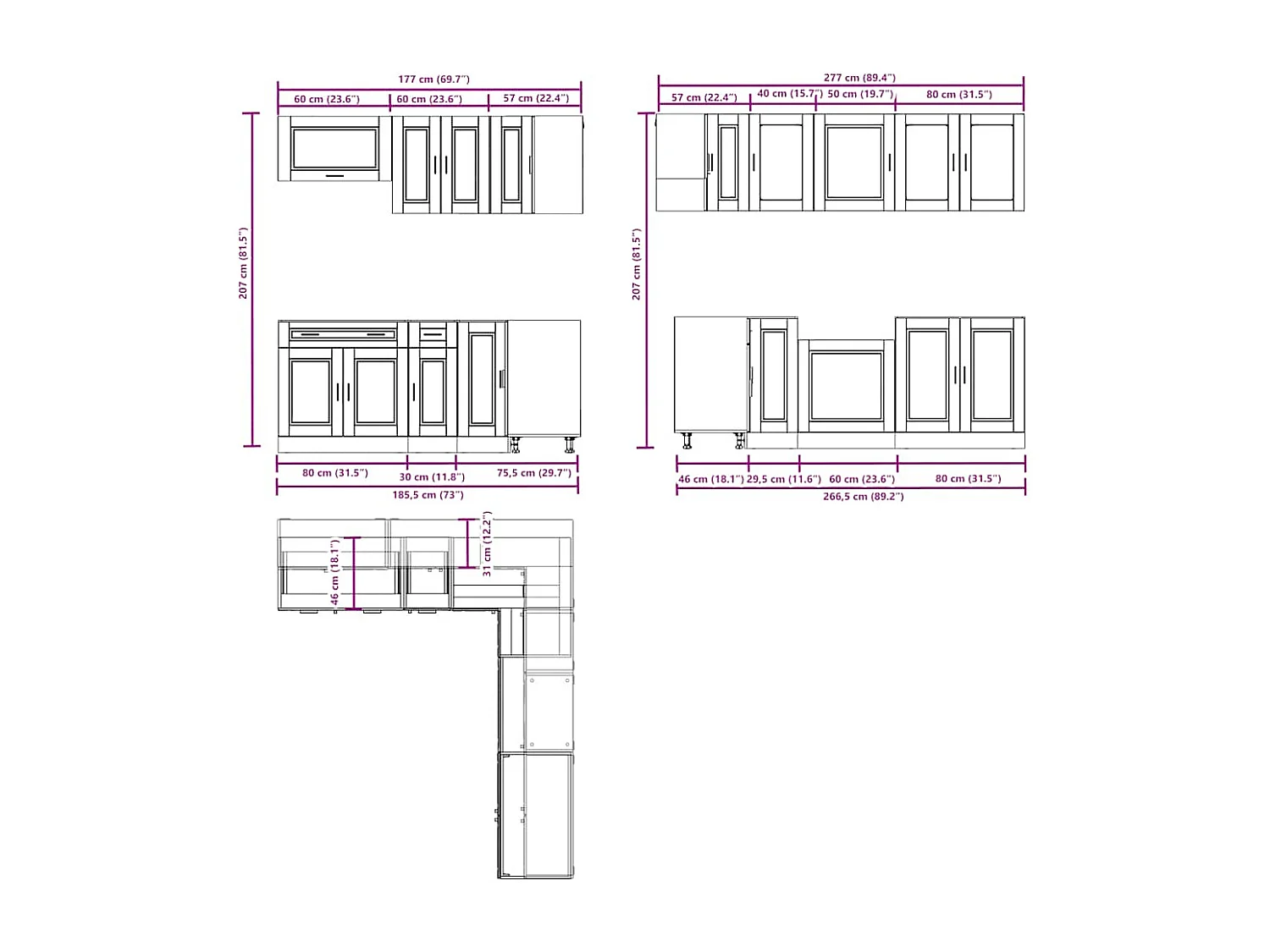 Set di mobili da cucina in legno ingegnerizzato Porto da 11 pezzi