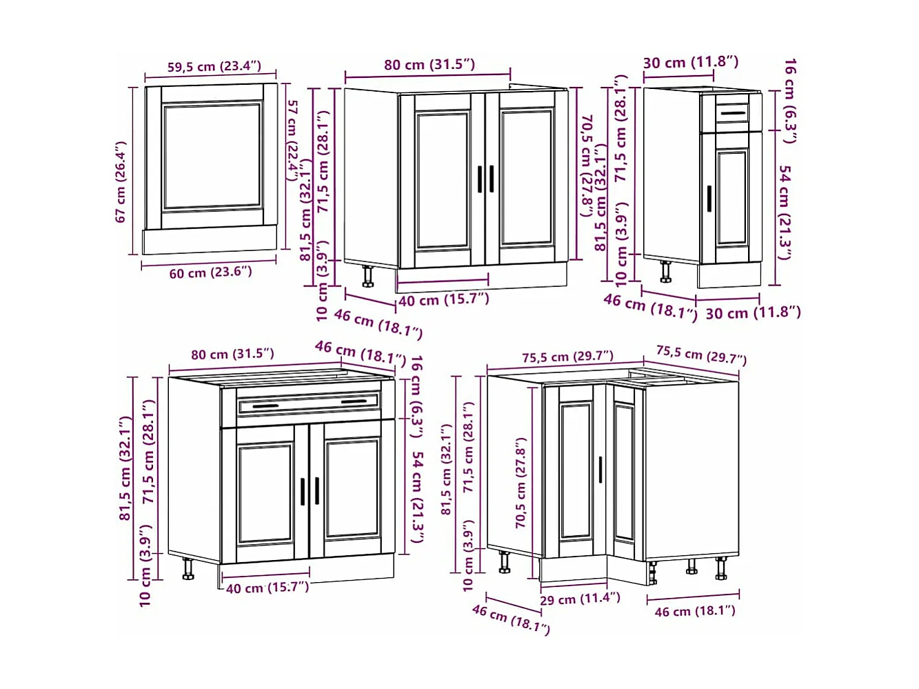 Set di mobili da cucina in legno ingegnerizzato Porto da 11 pezzi