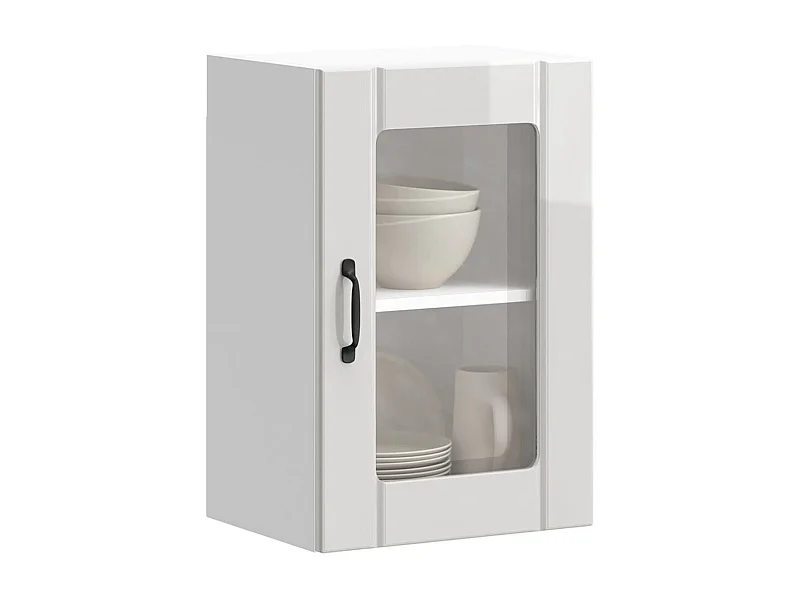 Armário de parede de cozinha com porta de vidro Lucca branco brilhante
