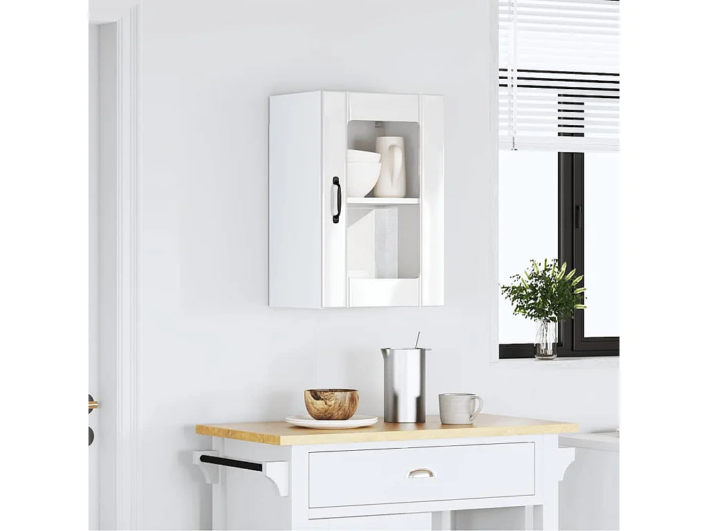 Armoire murale cuisine avec porte en verre Lucca blanc brillant