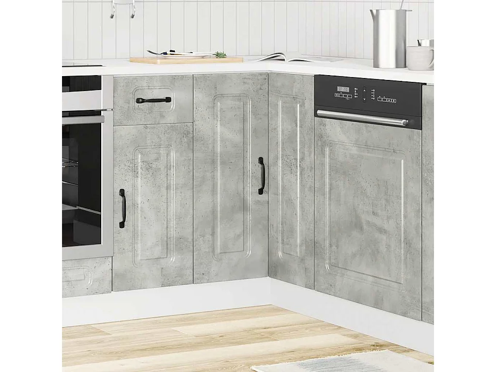 Mobile angolare cucina Kalmar in cemento grigio legno ingegnerizzato