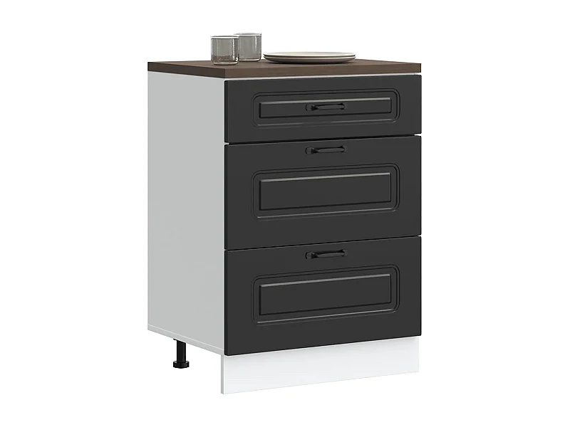 Armoire de cuisine Kalmar noir bois d'ingénierie