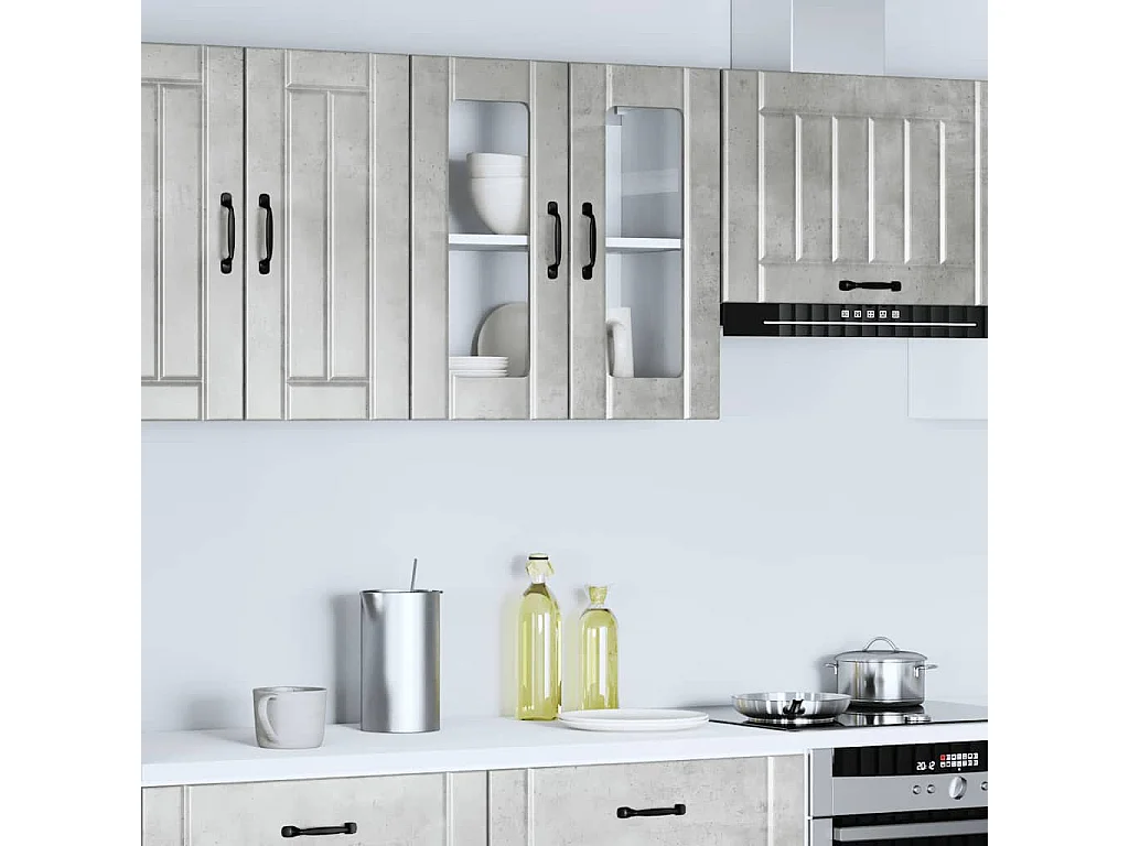 Armoire murale de cuisine avec porte en verre Lucca gris béton