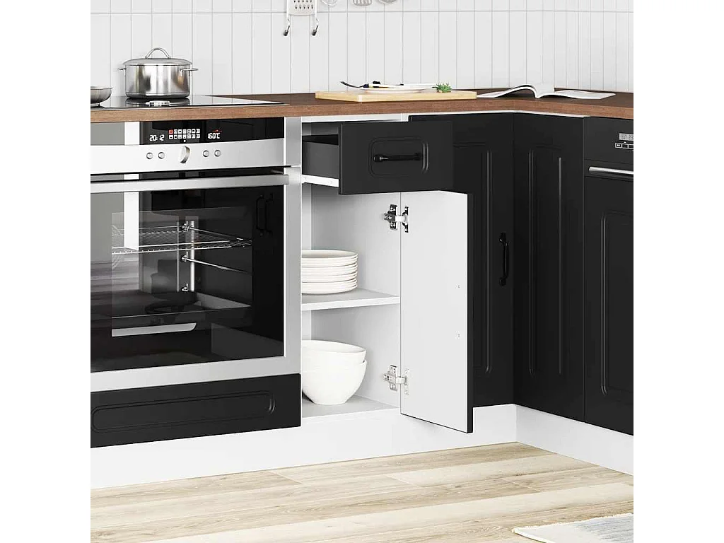 Armoire de cuisine Kalmar noir bois d'ingénierie