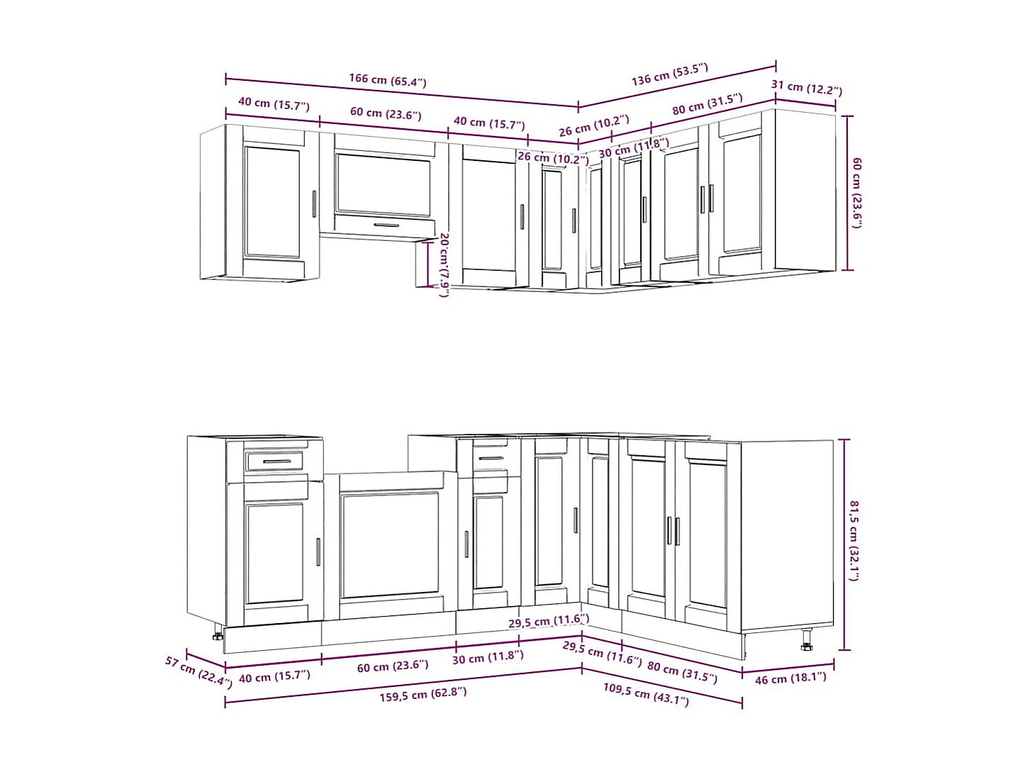 Ensemble d'armoires de cuisine 11 pcs Porto bois d'ingénierie