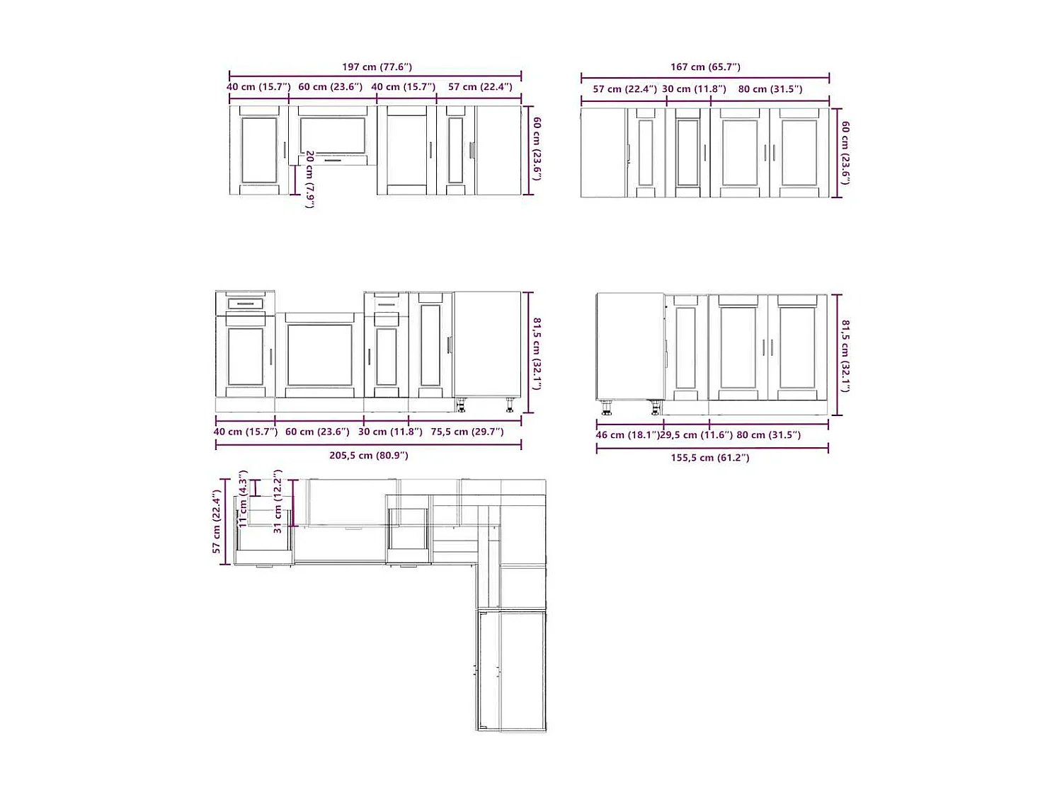 Ensemble d'armoires de cuisine 11 pcs Porto bois d'ingénierie
