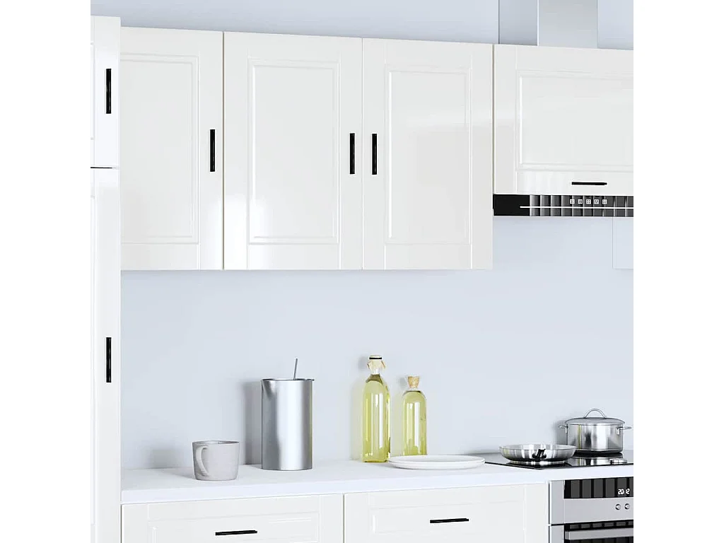 Armoire murale de cuisine Porto blanc brillant bois ingénierie