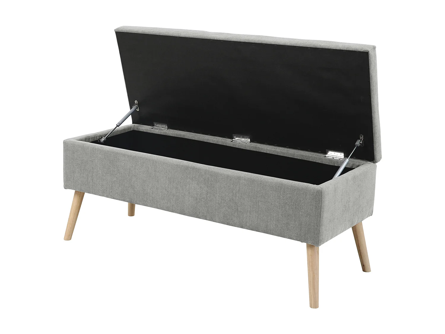 Tabouret rembourré DAISY XL avec espace de rangement Siège Banc Tabouret Repose-pieds Ottoman Revêtement en tissu Gris clair