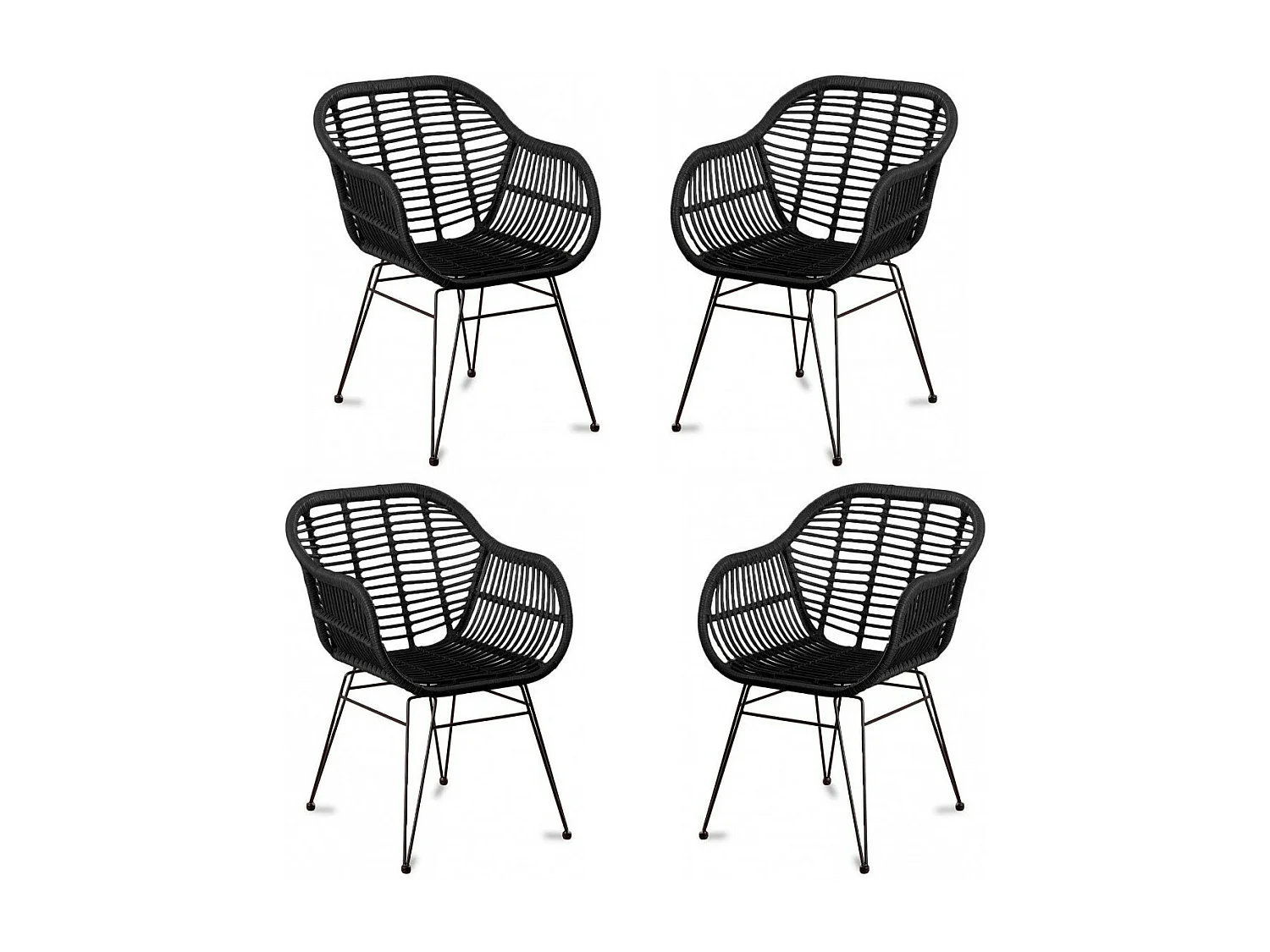 Pack de 4 sillas de comedor de ratán - Midi - Ratán oscuro