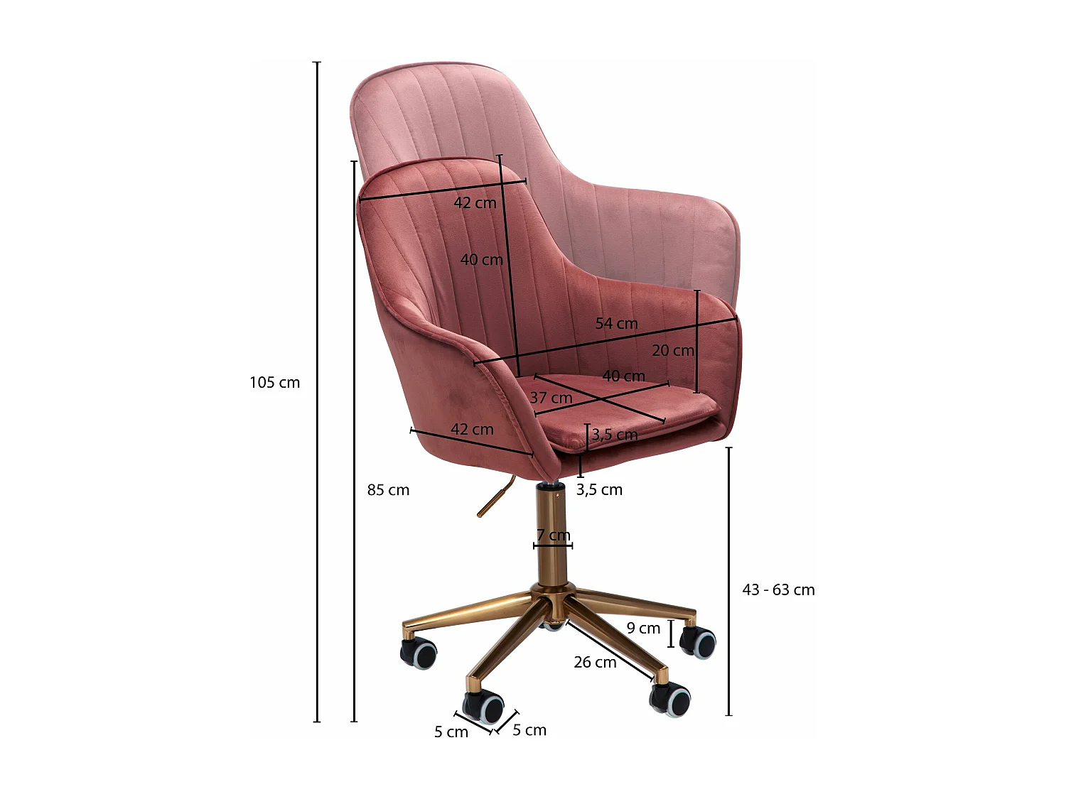 Chaise De Bureau 85 - 105 cm Velours Fauteuil Pivotant Chaise Coquille