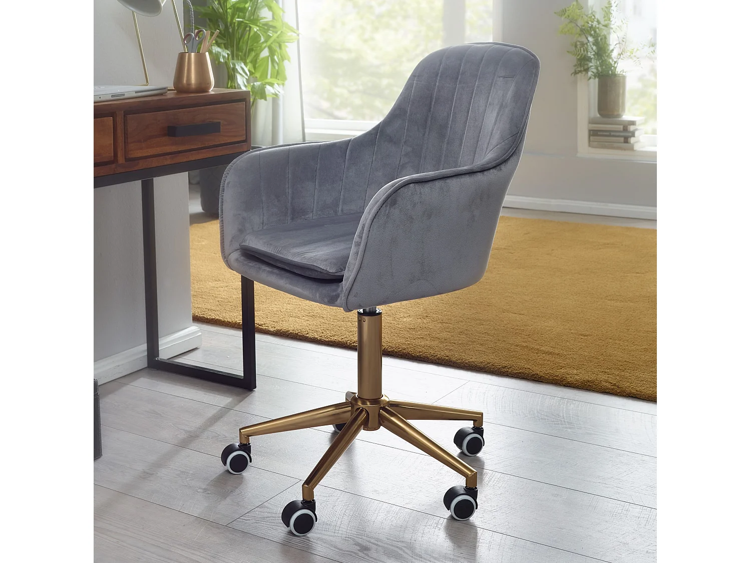 Chaise De Bureau 85 - 105 cm Velours Fauteuil Pivotant Chaise Coquille