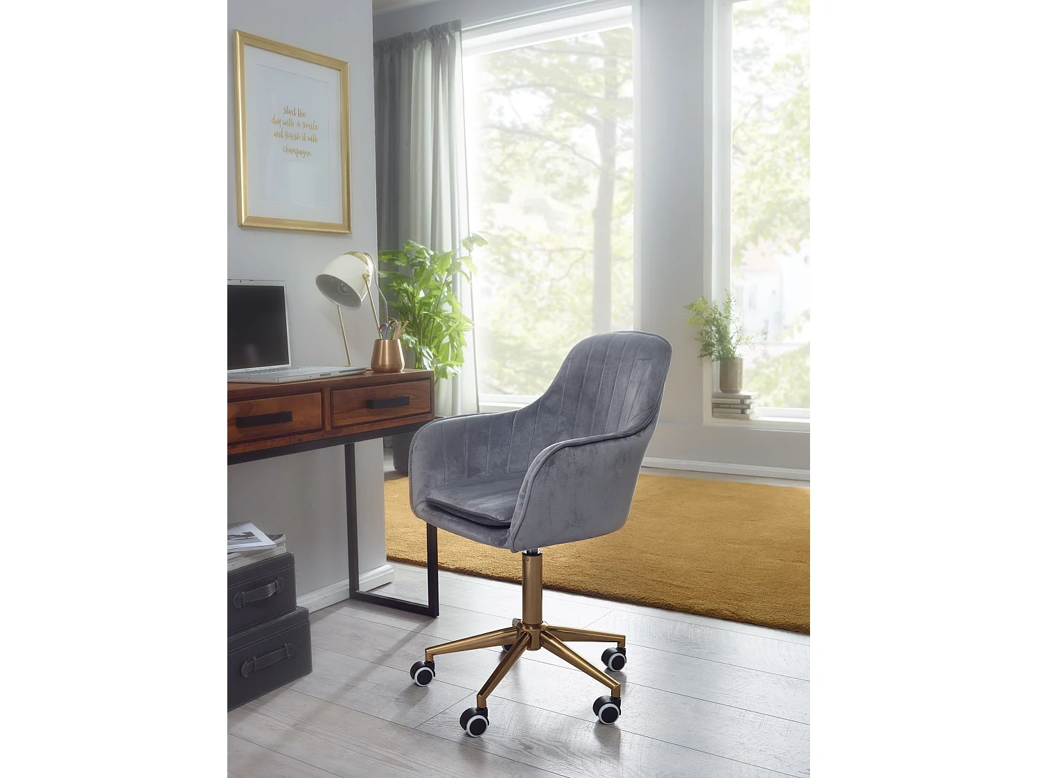 Chaise De Bureau 85 - 105 cm Velours Fauteuil Pivotant Chaise Coquille