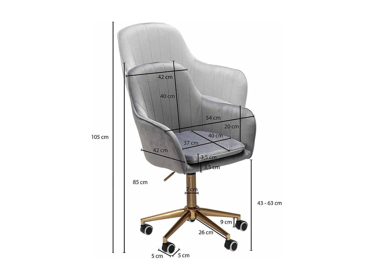 Chaise De Bureau 85 - 105 cm Velours Fauteuil Pivotant Chaise Coquille