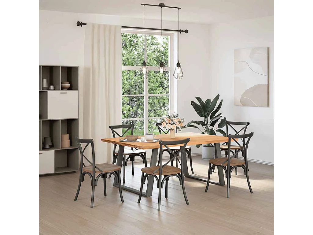 Table à manger marron clair bois de chêne massif rectangulaire