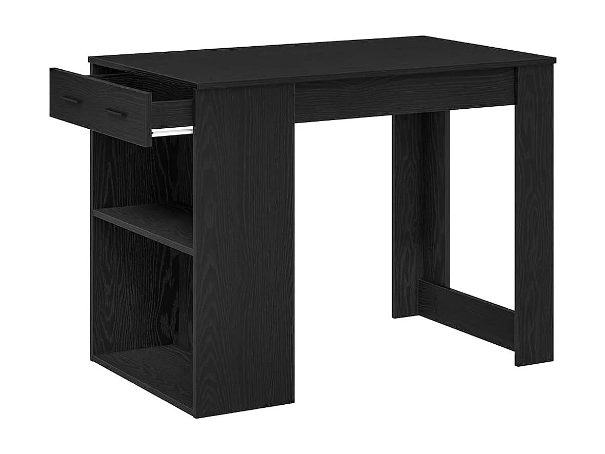 Bureau met lade en plank zwart eiken bewerkt hout