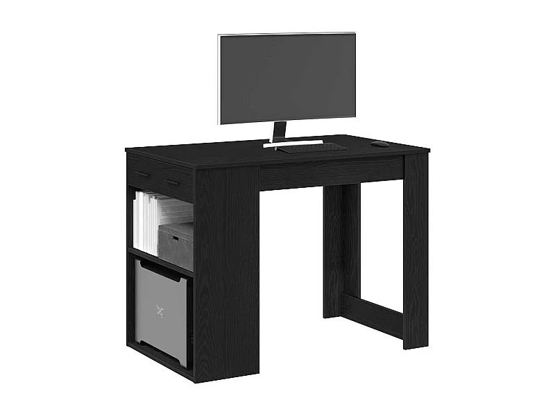 Bureau avec tiroir et étagère chêne noir bois d'ingénierie