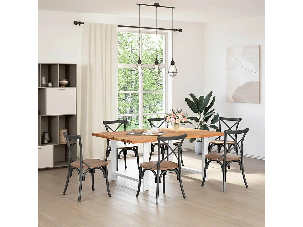 Table à manger marron clair bois de chêne massif rectangulaire