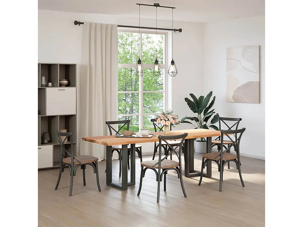 Table à manger marron clair bois de chêne massif rectangulaire