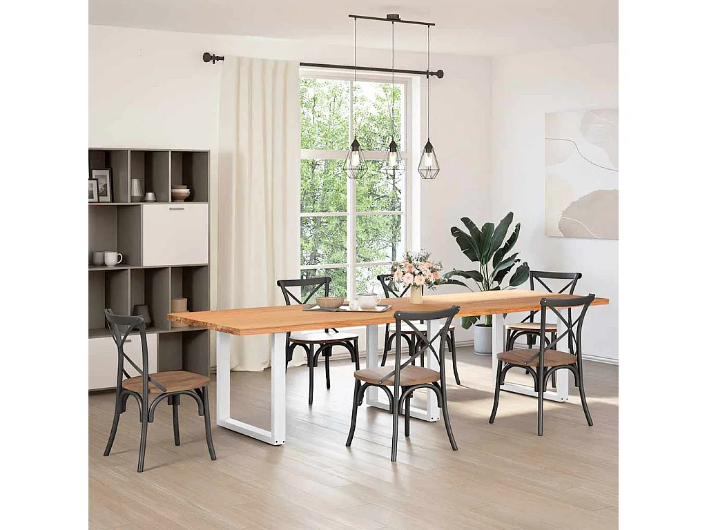 Table à manger marron clair bois de chêne massif rectangulaire