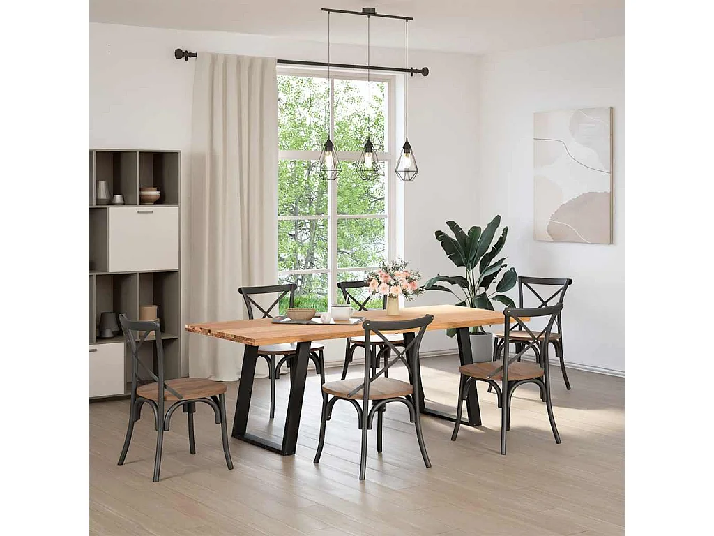 Mesa de jantar marrom claro madeira maciça carvalho retangular