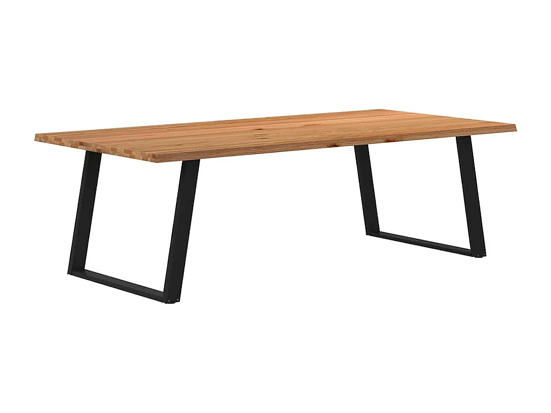 Mesa de jantar e madeira maciça de carvalho com borda natural retangular