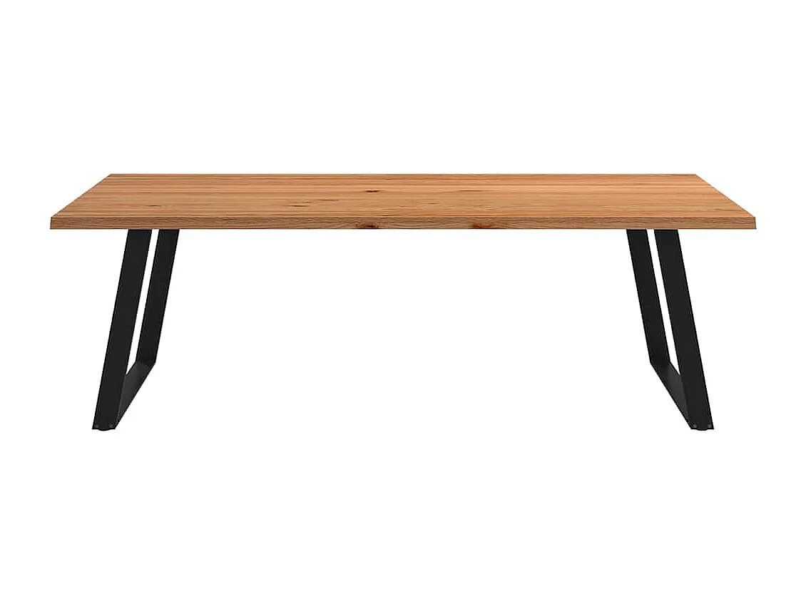 Mesa de jantar e madeira maciça de carvalho com borda natural retangular