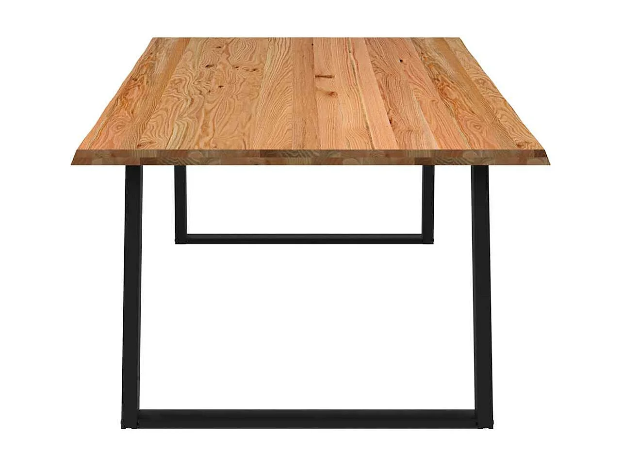 Mesa de jantar e madeira maciça de carvalho com borda natural retangular